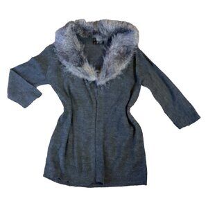 ETOILE Cardigan Sweater Faux Fur Collar Sz S Gray 254J
